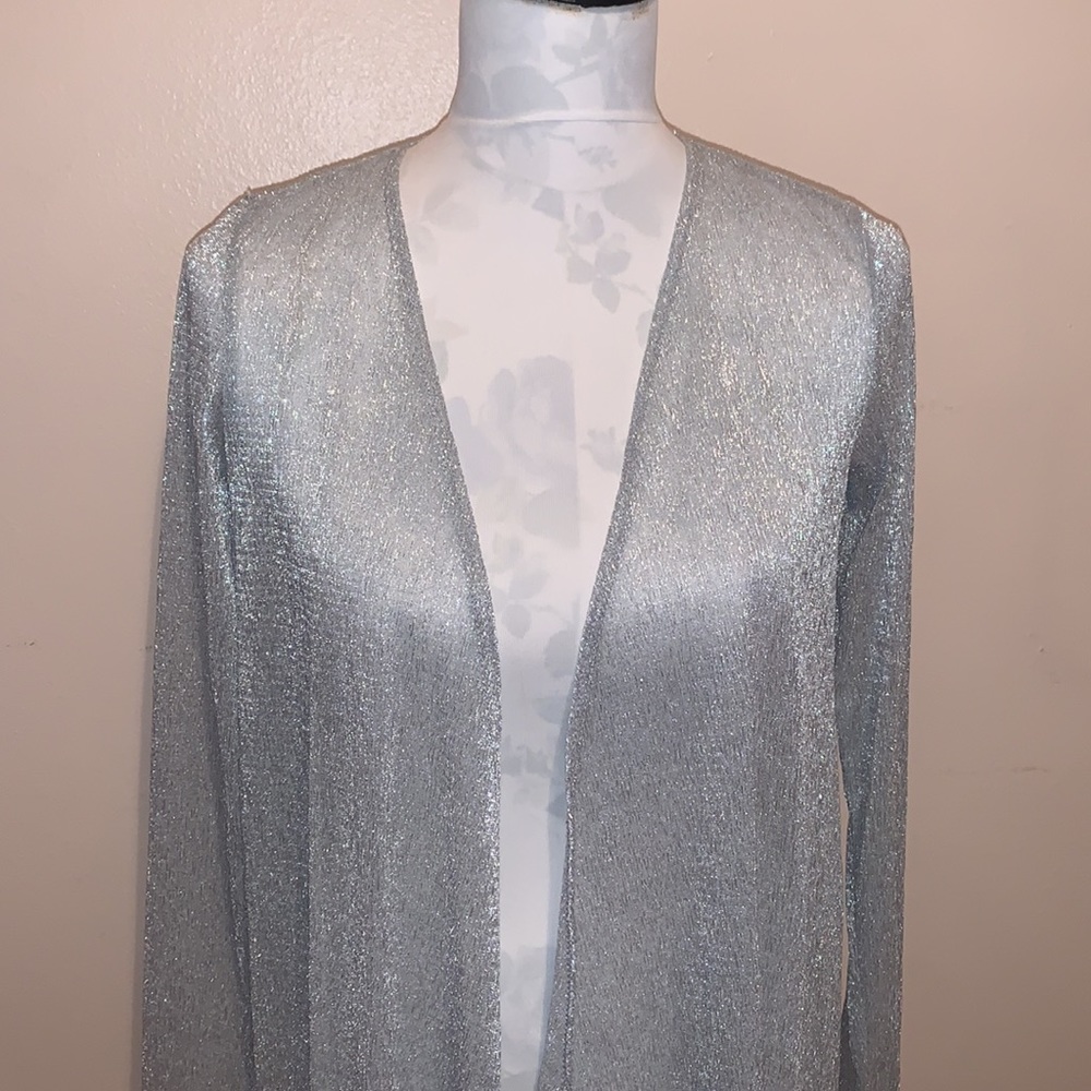 ONYX Nite Silver Shimmer Long Sleeve Long Drape Frond Cardigan - Picture 5 of 9